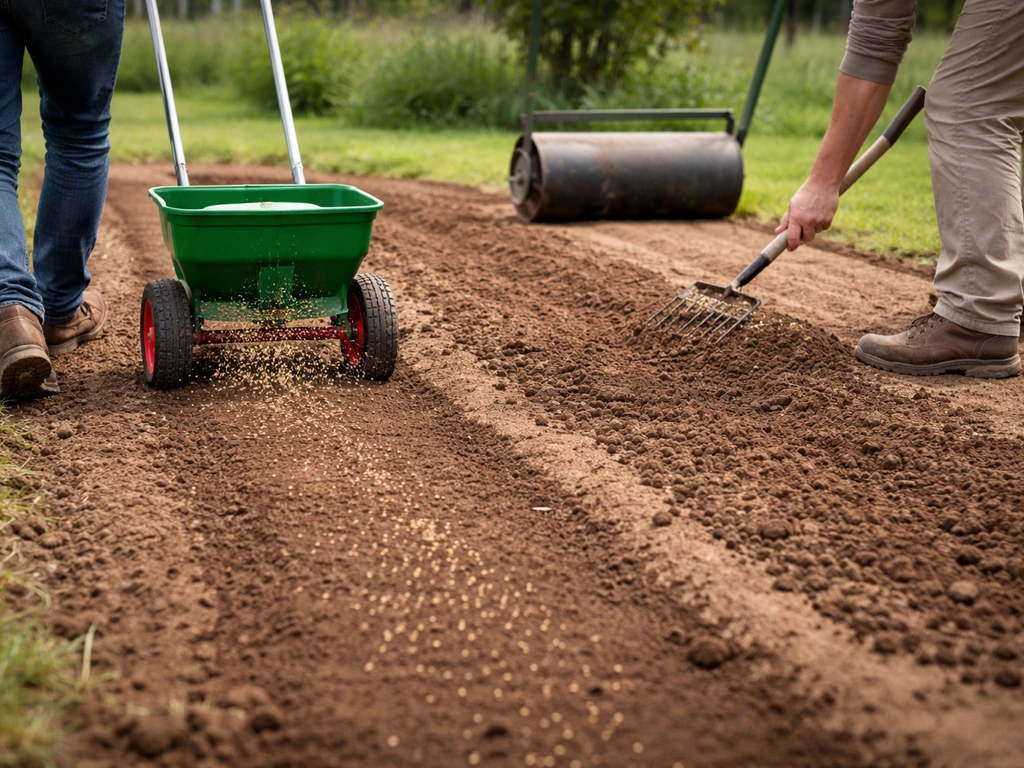 Petit semis : semoir tiré, recouvrement léger de 1–2 cm puis roulage sur une parcelle de jardin