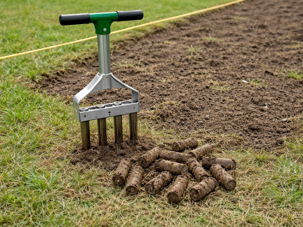 Aérateur à lames creuses retirant des carottes de terre pour aérer un sol de jardin