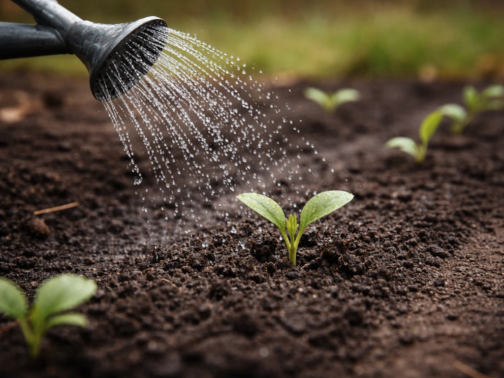 Arrosage en pluie fine après semis en novembre : un arrosoir à pomme humidifie la terre sans déplacer les graines.