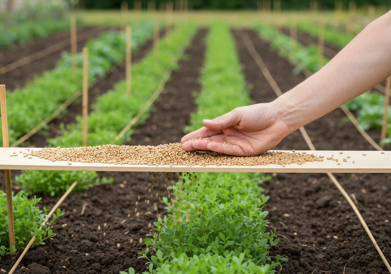 Pelouse clairsemée regarnie : semis localisé et brins d’herbe plus denses près des zones à nu.