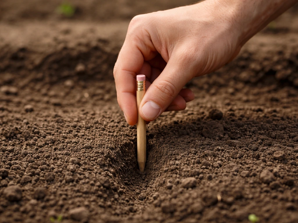Un crayon enfoncé dans la terre, sol nu et texture visible, illustrant le test de compaction