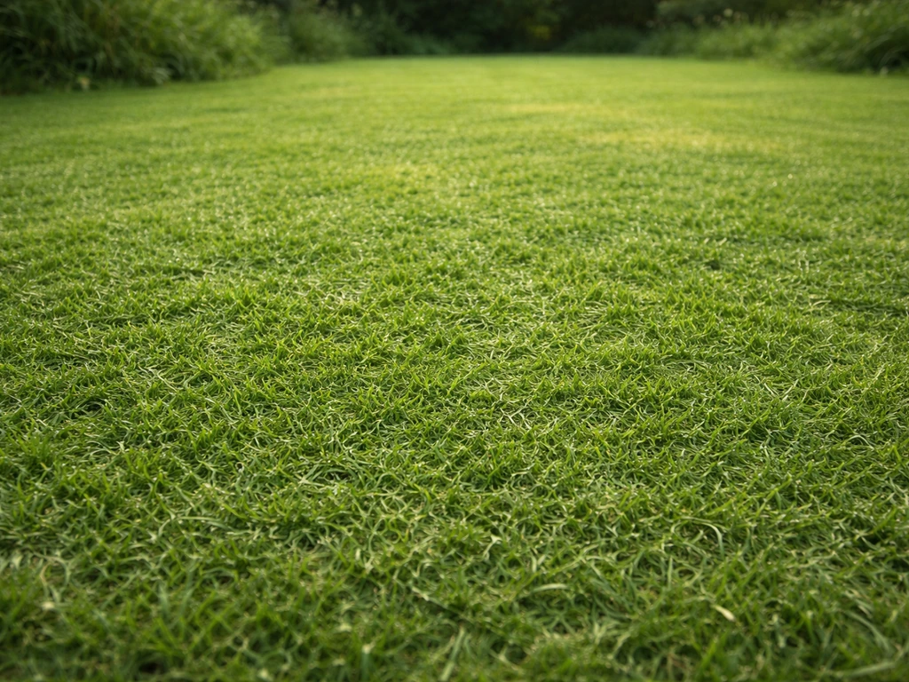 Pelouse fraîchement tondue en mulching, texture homogène sans andains ni amas d’herbe.